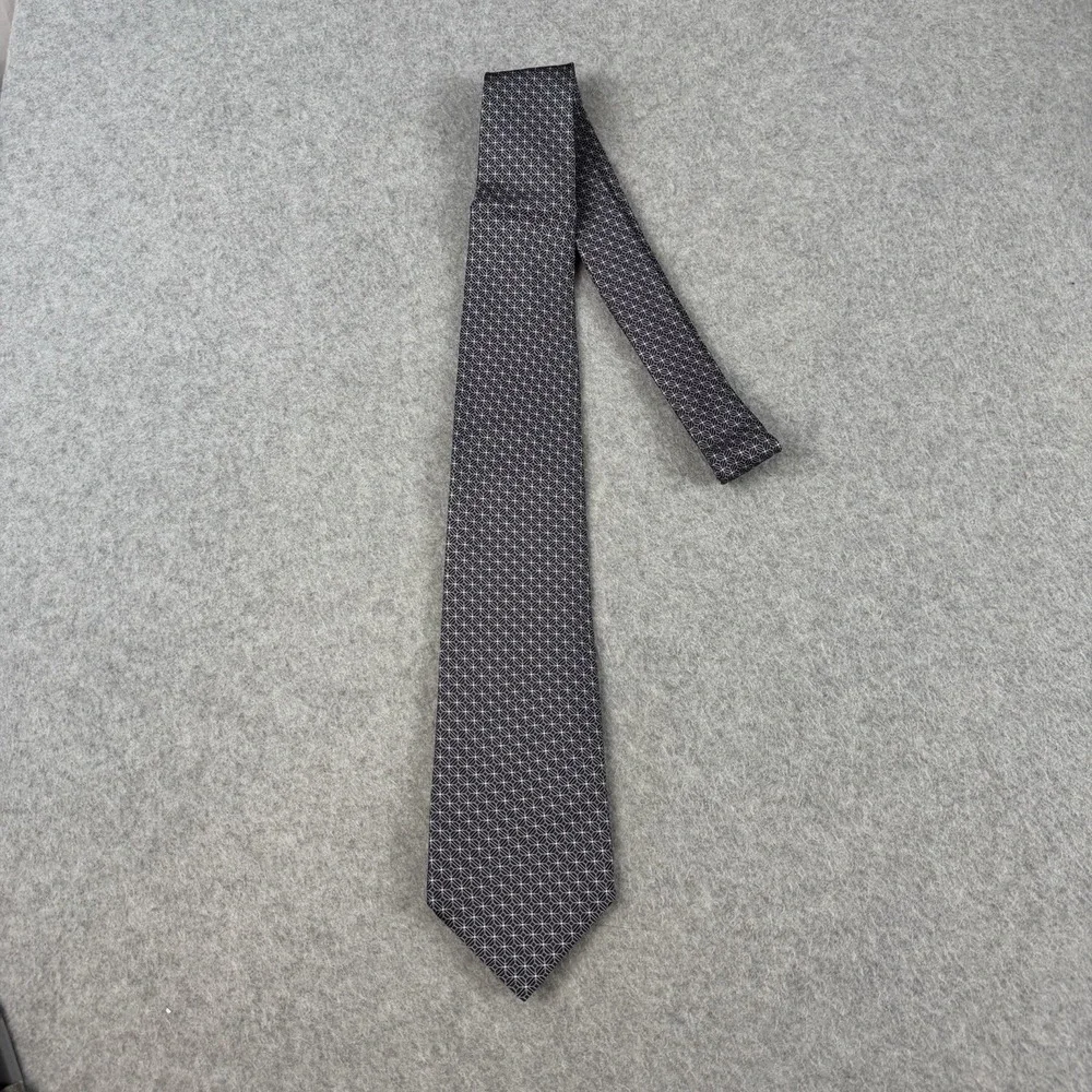 Vintage Battistoni Roma Italy 100% Silk Gray Geometric Men's Neck Tie 59x3.25